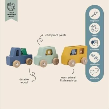 Autos de madera con animales  imagen 2